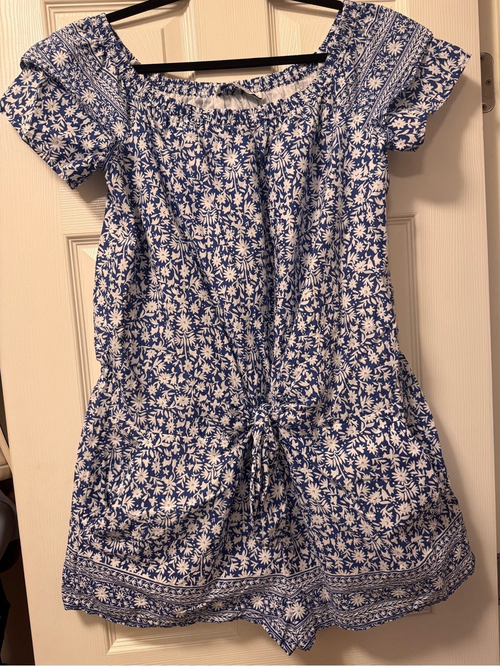Vineyard Vines Blue and White Floral Off-Shoulder Romper